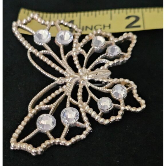 Vintage Silver Tone Butterfly Brooch Pin Rhinestone Accent 2.5" x 2" Unsigned - Picture 6 of 6